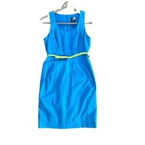 Vince Camuto sleeveless size 4 shell dress bright turquoise bright yellow belt